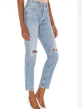 Agolde Jamie Light Blue High-Rise Distressed Straight Leg Jeans